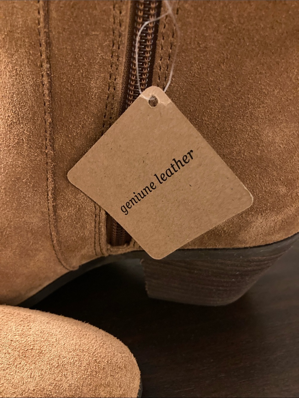 NWT Frye Cognac Suede Ankle Booties with Stacked Heel, Size 8.5 - Picture 3 of 4